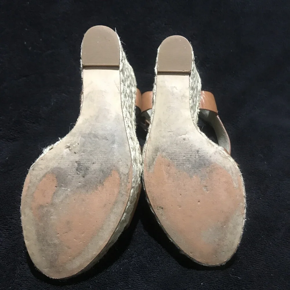 Michael Kors sz 61/2 Women’s Giovanna Brown Leather Wedge Espadrille Sandals